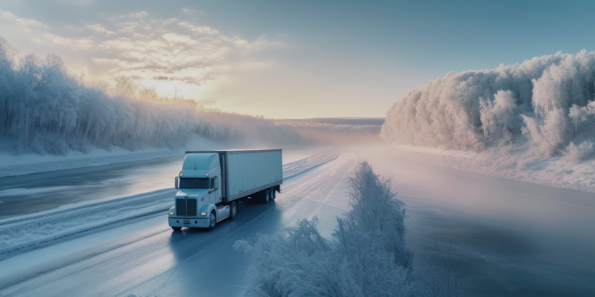 Lorry on an icy road | Road & Bridge De-icer header | About OMEX De-icer Brand